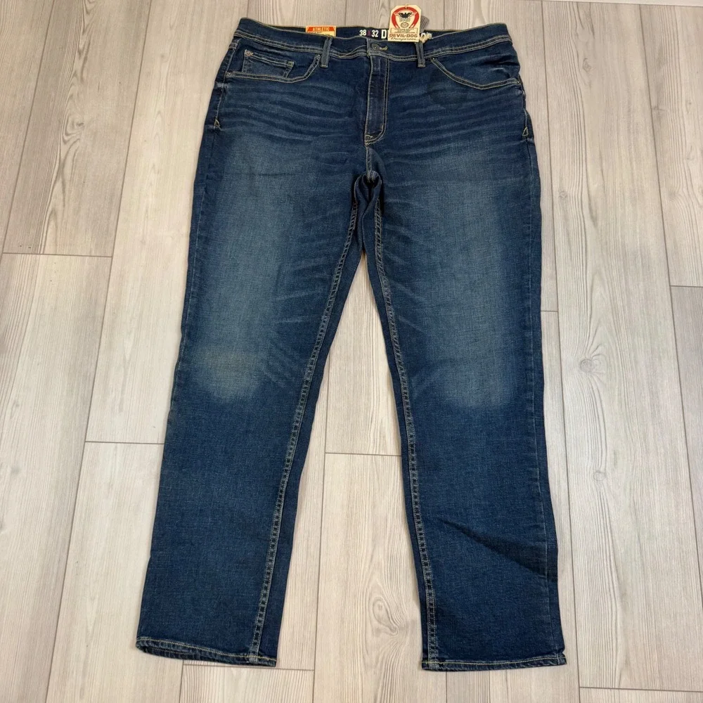 Devil-Dog Dungarees Mens Athletic Fit Tapered Leg Jeans Blue 38x32 NWT DD5001